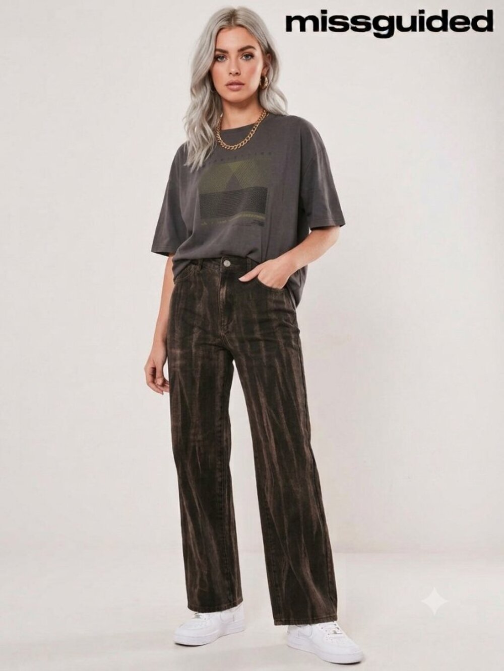 Missguided Punk Washed Patterned Wide Leg Jeans Size 29